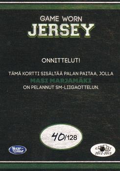 2012-13 Cardset Finland - Game Worn Jersey Series 1 Exchange #NNO Masi Marjamäki Back