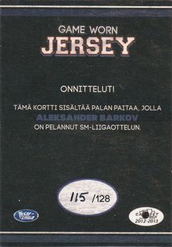 2012-13 Cardset Finland - Game Worn Jersey Series 1 Exchange #NNO Aleksander Barkov Back
