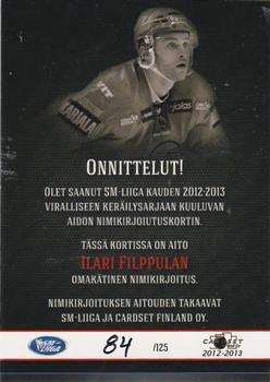 2012-13 Cardset Finland - Signature #NNO Ilari Filppula Back