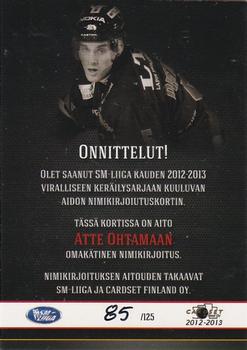 2012-13 Cardset Finland - Signature #NNO Atte Ohtamaa Back