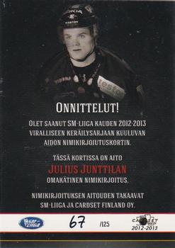 2012-13 Cardset Finland - Signature #NNO Julius Junttila Back