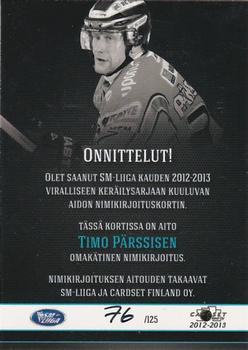 2012-13 Cardset Finland - Signature #NNO Timo Pärssinen Back