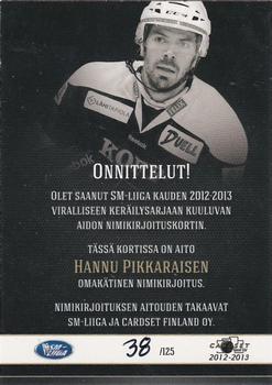 2012-13 Cardset Finland - Signature #NNO Hannu Pikkarainen Back