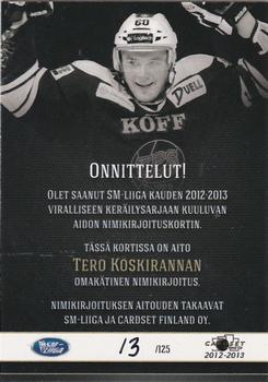 2012-13 Cardset Finland - Signature #NNO Tero Koskiranta Back
