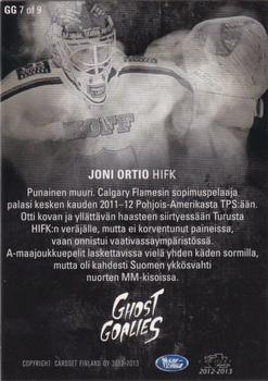 2012-13 Cardset Finland - Ghost Goalies #GG 7 Joni Ortio Back