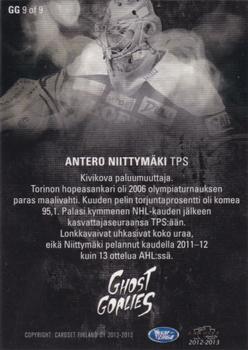 2012-13 Cardset Finland - Ghost Goalies #GG 9 Antero Niittymäki Back