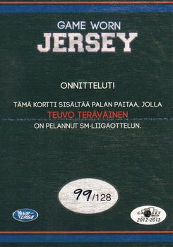 2012-13 Cardset Finland - Game Worn Jersey Series 2 Exchange #NNO Teuvo Teräväinen Back