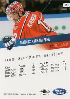 2010-11 Cardset Finland #014 Markus Kankaanperä Back