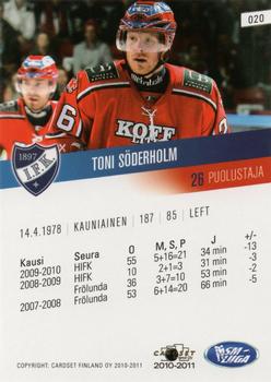2010-11 Cardset Finland #020 Toni Söderholm Back