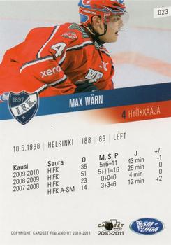 2010-11 Cardset Finland #023 Max Wärn Back