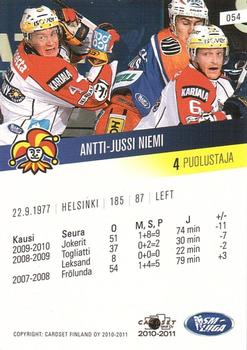 2010-11 Cardset Finland #054 Antti-Jussi Niemi Back