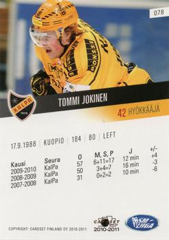 2010-11 Cardset Finland #078 Tommi Jokinen Back