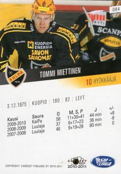 2010-11 Cardset Finland #084 Tommi Miettinen Back