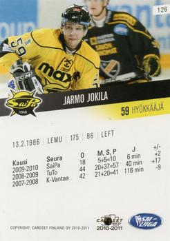 2010-11 Cardset Finland #126 Jarmo Jokila Back