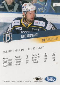 2010-11 Cardset Finland #172 Jere Karalahti Back