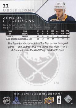 2014-15 Upper Deck #22 Zemgus Girgensons Back