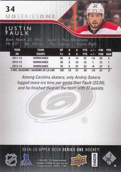 2014-15 Upper Deck #34 Justin Faulk Back