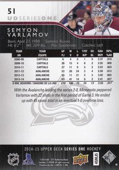 2014-15 Upper Deck #51 Semyon Varlamov Back