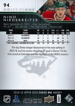 2014-15 Upper Deck #94 Nino Niederreiter Back