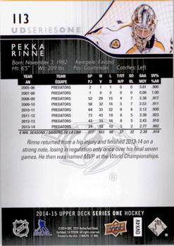 2014-15 Upper Deck #113 Pekka Rinne Back