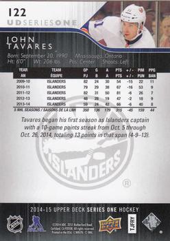 2014-15 Upper Deck #122 John Tavares Back