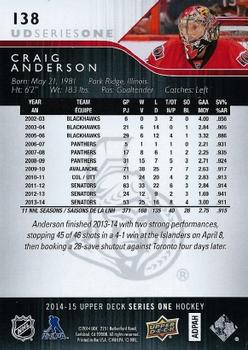 2014-15 Upper Deck #138 Craig Anderson Back