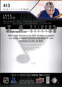2014-15 Upper Deck #413 Jake Allen Back