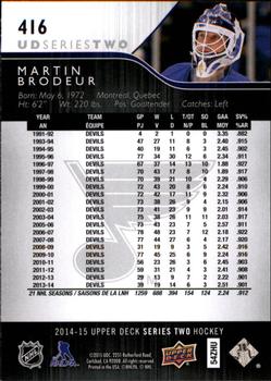 2014-15 Upper Deck #416 Martin Brodeur Back