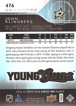 2014-15 Upper Deck #476 John Klingberg Back