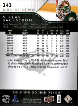 2014-15 Upper Deck #343 Niklas Backstrom Back