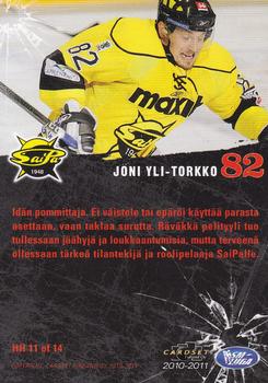 2010-11 Cardset Finland - Heavy Hitters #HH11 Joni Yli-Torkko Back