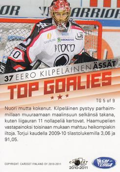 2010-11 Cardset Finland - Top Goalies #TG5 Eero Kilpeläinen Back