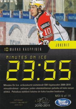 2010-11 Cardset Finland - Minutes on Ice #MOI6 Marko Kauppinen Back