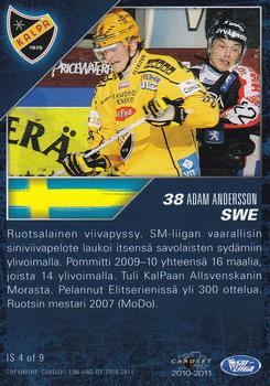 2010-11 Cardset Finland - International Stars #IS4 Adam Andersson Back