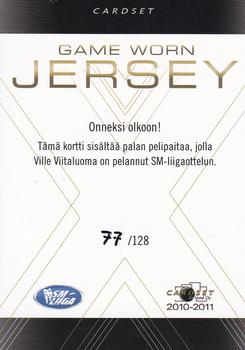 2010-11 Cardset Finland - Game Worn Jersey Series 1 Exchange #NNO Ville Viitaluoma Back