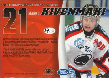 2010-11 Cardset Finland - 12th Anniversary Patch Series 1 Exchange #NNO Marko Kivenmäki Back