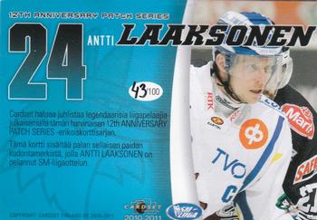 2010-11 Cardset Finland - 12th Anniversary Patch Series 1 Exchange #NNO Antti Laaksonen Back