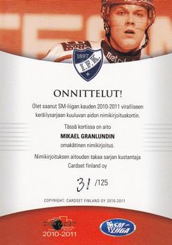 2010-11 Cardset Finland - Signature #NNO Mikael Granlund Back
