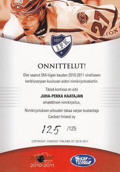 2010-11 Cardset Finland - Signature #NNO Juha-Pekka Haataja Back