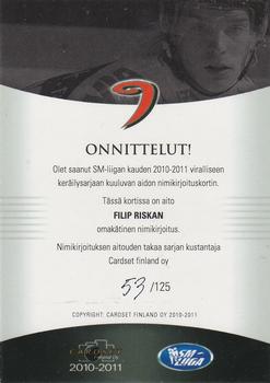 2010-11 Cardset Finland - Signature #NNO Filip Riska Back