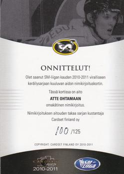 2010-11 Cardset Finland - Signature #NNO Atte Ohtamaa Back