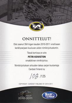 2010-11 Cardset Finland - Signature #NNO Petri Koivisto Back