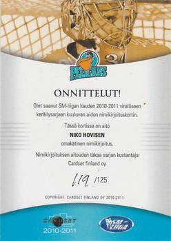 2010-11 Cardset Finland - Signature #NNO Niko Hovinen Back