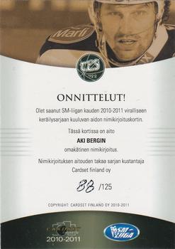 2010-11 Cardset Finland - Signature #NNO Aki Berg Back