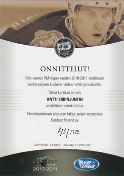 2010-11 Cardset Finland - Signature #NNO Antti Erkinjuntti Back