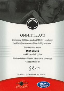 2010-11 Cardset Finland - Signature #NNO Mika Niemi Back
