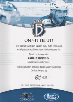 2010-11 Cardset Finland - Signature #NNO Camilo Miettinen Back