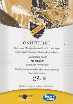 2010-11 Cardset Finland - Signature #NNO Ari Ahonen Back