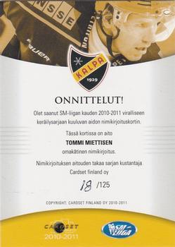 2010-11 Cardset Finland - Signature #NNO Tommi Miettinen Back