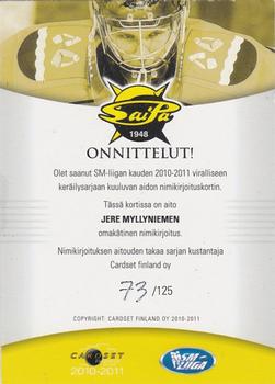 2010-11 Cardset Finland - Signature #NNO Jere Myllyniemi Back